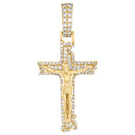 10K Yellow Gold Diamond Jesus Crucifix Cross Pendant 1.75" Pave Charm 0.90 CT.
