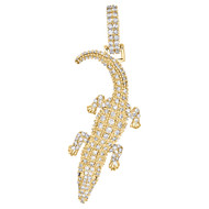 10K Yellow Gold Round Diamond Alligator Statement Pave Pendant 2" Charm 1.10 CT.