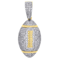 10K Yellow Gold Real Diamond American Football Pendant 1.25" Pave Charm 0.75 CT.