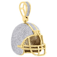10K Yellow Gold Real Diamond 3D Football Helmet Pendant 1.40" Pave Charm 2.10 CT