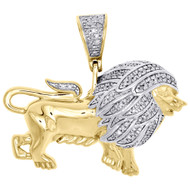 10K Yellow Gold Real Diamond Full Walking Lion Body Pendant Pave Charm 0.22 CT.
