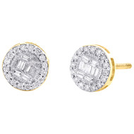 10K Yellow Gold Real Baguette Diamond Circle Halo Geometric Stud Earrings 1/4 CT