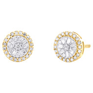 10K Yellow Gold Natural Baguette Diamond Halo Cluster Flower Stud Earring 1/3 CT