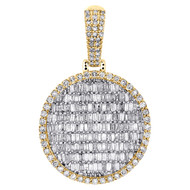 10K Yellow Gold Round & Baguette Diamond Circle Medallion Pendant Charm 1.60 CT.