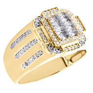 10K Yellow Gold Round & Baguette Cut Diamond Square Tiered Pinky Ring 0.55 CT.