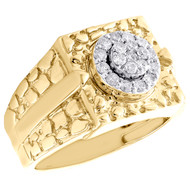 10K Yellow Gold Round Diamond Nugget Ore Halo Cluster Pinky Ring Band 0.55 CT.