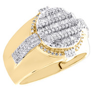 10K Yellow Gold Round & Baguette Diamond Circle Frame Pinky Ring Band 0.72 CT.