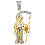 10K Yellow Gold Round Pave Diamond Grim Reaper Death Pendant 1.75" Charm 0.47 CT.