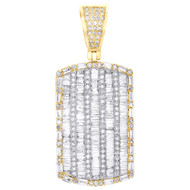 10K Yellow Gold Baguette Diamond 1.5" Cluster Iced Out Dog Tag Pendant 1.55 CT