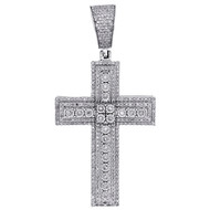 10K White Gold Round Diamond Fancy Cross Miracle Set Pendant 1.85" Charm 0.68 CT