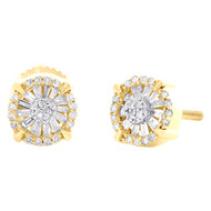 10K Yellow Gold Natural Baguette Diamond Circle Halo Flower Stud Earrings 1/5 CT