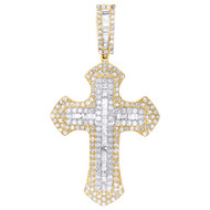 10K Yellow Gold Real Baguette Diamond Men's Tier Pointed Cross Pendant 1 1/2 CT