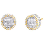 10K Yellow Gold Real Baguette Diamond 10mm 3D Round Circle Stud Earrings 4/5 CT