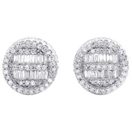 10K White Gold Real Baguette Diamond 10mm Cluster 3D Round Stud Earrings 0.83 CT
