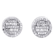 10K White Gold Real Baguette Diamond 8mm Cluster 3D Round Stud Earrings 0.55 CT