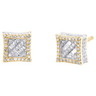 10K Yellow Gold Real Baguette Diamond 7.5mm Square 3D Kite Stud Earrings 1/2 CT