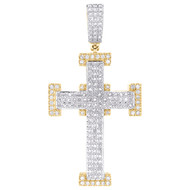 10K Yellow Gold Natural Diamond Men's Block | Bar Latin Cross Pendant 1.15 CT
