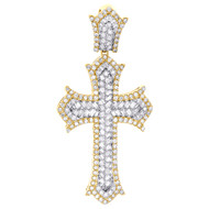 10K Yellow Gold Real Baguette Diamond Men's Gothic Pointed Cross Pendant 1.35 CT
