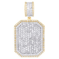 10K Two Tone Gold Baguette Diamond Lattice / Weave Octagon Frame Pendant 1.85 CT