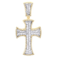 10K Yellow Gold Real Baguette Diamond Men's Gothic Curved Cross Pendant 0.90 CT