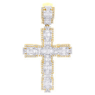 10K Yellow Gold Natural Baguette Diamond Geometric Cluster Cross Pendant 1.63 CT