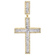 10K Yellow Gold Real Baguette Diamond Dome Religious Charm Cross Pendant 1.25 CT