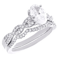 14K White Gold Lab Created Oval Diamond Solitaire Infinity Bridal Set 1.50 CT
