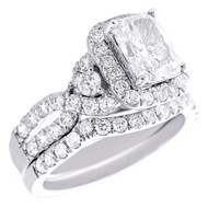 14K White Gold Lab Created Diamond Solitaire Emerald Infinity Bridal Set 3 CT