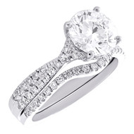 14K White Gold Lab Created Diamond Round Solitaire Criss Cross Bridal Set 2.6 CT