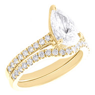 14K Yellow Gold Lab Created Pear Diamond Solitaire Contoured Bridal Set 2 CT