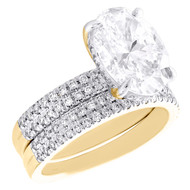 14K Yellow Gold Lab Created Oval Diamond Solitaire 4 Row Classic Bridal Set 5 CT