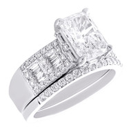 14K White Gold Lab Created Diamond Emerald Cut Solitaire Bridal Set Ring 2.81 CT