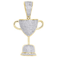 10K Yellow Gold Diamond Trophy Cup Custom Pendant 1.90" Men's Pave Charm 3/4 CT.