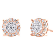 10K Rose Gold Round Diamond 4 Prong Tiered Stud 9mm Cluster Earrings 0.40 CT.