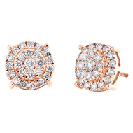 10K Rose Gold Round Diamond 4 Prong Tiered Stud 11mm Cluster Earrings 1.05 CT.