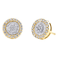 10K Yellow Gold Round & Baguette Diamond Circle Tier Stud 10mm Earrings 0.81 CT.