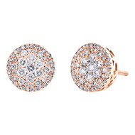 10K Rose Gold Round Diamond Circle Frame Cluster Stud 10mm Earrings 0.99 CT.