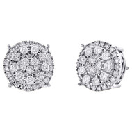 10K White Gold Round Diamond 4 Prong Tiered Stud 12mm Cluster Earrings 1.27 CT.