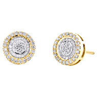10K Yellow Gold Round & Baguette Diamond Circle Tier Stud 9mm Earrings 0.63 CT.