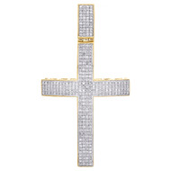 10K Yellow Gold Genuine Round Diamond Men's Domed Latin Cross Pendant 1.46 CT