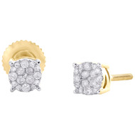 10K Yellow Gold Natural Diamond 4.5mm Hip-Hop Quad Round Stud Earrings 1/6 CT