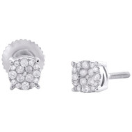 10K White Gold Natural Diamond 4.5mm Hip-Hop Quad Round Stud Earrings 1/6 CT