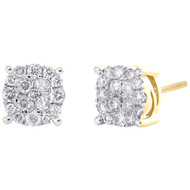 10K Yellow Gold Natural Diamond 8.5mm Hip-Hop Quad Set Round Stud Earrings 1 CT