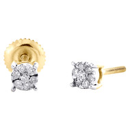 10K Yellow Gold Genuine Diamond Unisex 4mm 4 Prong Circle Stud Earrings 0.12 CT