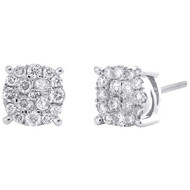 10K White Gold Natural Diamond 8.5mm Hip-Hop Quad Set Round Stud Earrings 1 CT