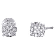 10K White Gold Real Diamond Unisex 6.35mm 4 Prong Circle Stud Earrings 0.36 CT