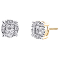 10K Yellow Gold Genuine Diamond Unisex 8.5mm 4 Prong Circle Stud Earrings 3/4 CT