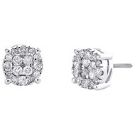 10K White Gold Genuine Diamond Unisex 8.5mm 4 Prong Circle Stud Earrings 3/4 CT