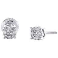 10K White Gold Genuine Diamond 5mm Round 4 Prong Circle Stud Earrings 0.11 CT