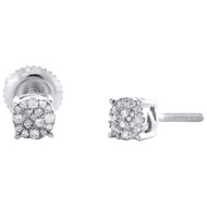 10K White Gold Genuine Diamond Unisex 4.5mm 4 Prong Circle Stud Earrings 0.12 CT